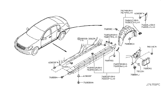 2009 Infiniti G37 Cover-Sill,LH Diagram for 76851-1NH2A