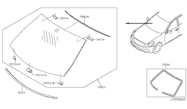 2013 Infiniti G37 Windshield Glass Diagram for G2700-JU40E