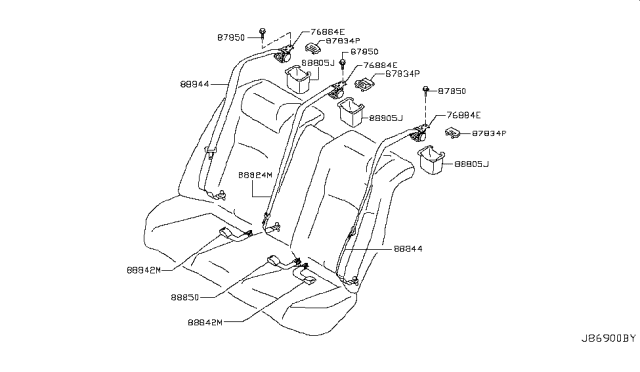 2009 Infiniti G37 Belt Assembly-Rear Seat Tongue Diagram for 88854-JK61A