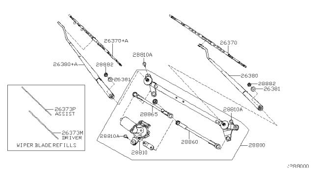 2005 Infiniti QX56 Window Wiper Blade Assembly Diagram for 28890-7S000