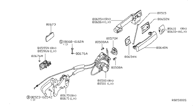 2008 Infiniti QX56 Front Door Lock & Remote Control Assembly, Right Diagram for 80500-ZQ20B