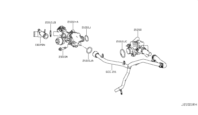 2017 Infiniti QX30 Pump Assembly Water Diagram for 21010-HG00H
