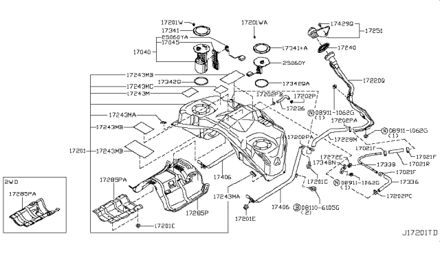 2017 Infiniti QX50 Fuel Gauge Sending Unit Diagram for 25060-1BA1C