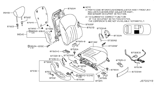 2014 Infiniti QX50 Front Seat Switch Assembly, Right Diagram for 87016-JK60B