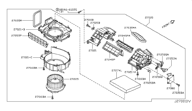 2011 Infiniti EX35 Air Conditioner Air Filter Kit Diagram for 27277-EG025
