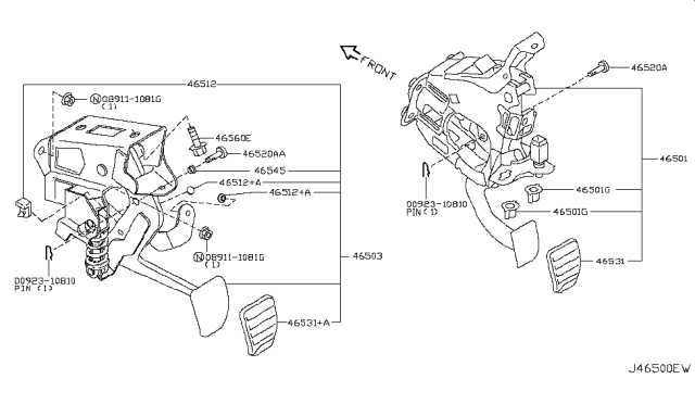 2008 Infiniti G37 Pedal Assy-Brake W/Bracket Diagram for 46501-JK605