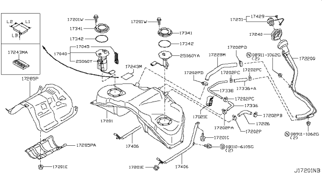 2014 Infiniti Q60 Filler Cap Assembly Diagram for 17251-JL00A