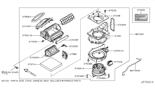 2012 Infiniti M37 Blower Assy-Front Diagram for 27220-1MA0A
