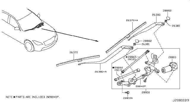 2011 Infiniti M56 Link Assembly WIPER Diagram for 28840-1MA0B