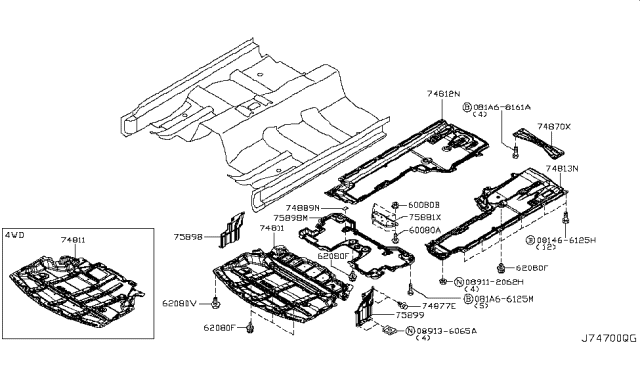 2011 Infiniti M37 Cover - Floor Under, RH Diagram for 74814-1MA0A