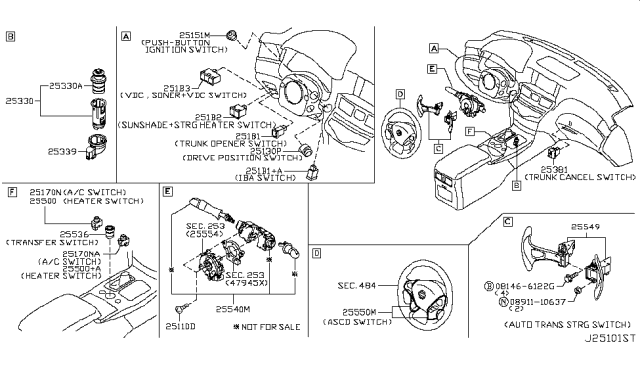 2011 Infiniti M56 Switch-ASCD, Steering Diagram for 25550-1MA5A