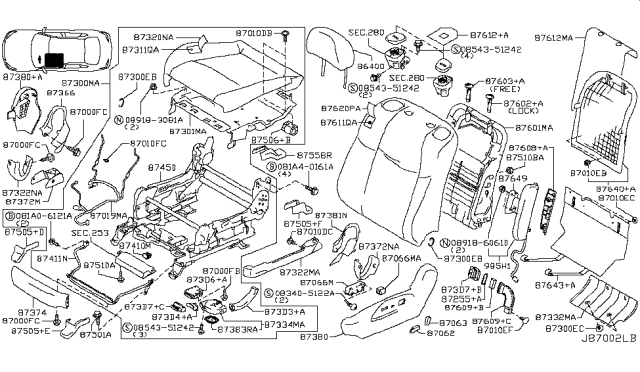 2011 Infiniti M56 Pad-Front Seat Back Diagram for 87661-1MA0A