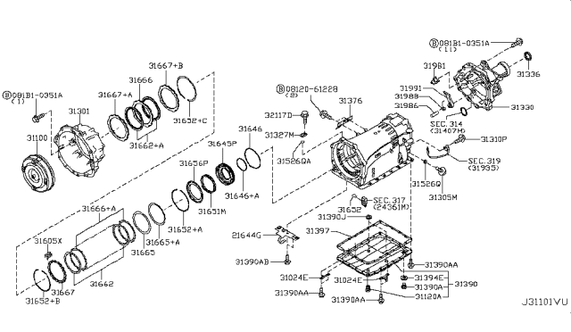 2012 Infiniti M37 Torque Converter,Housing & Case Diagram 2