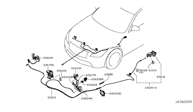 2011 Infiniti M56 Hood Lock Assembly Diagram for 65601-1MA0A