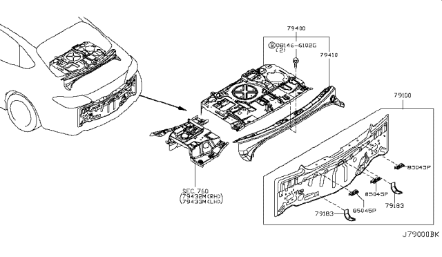 2015 Infiniti Q70L Rear,Back Panel & Fitting Diagram