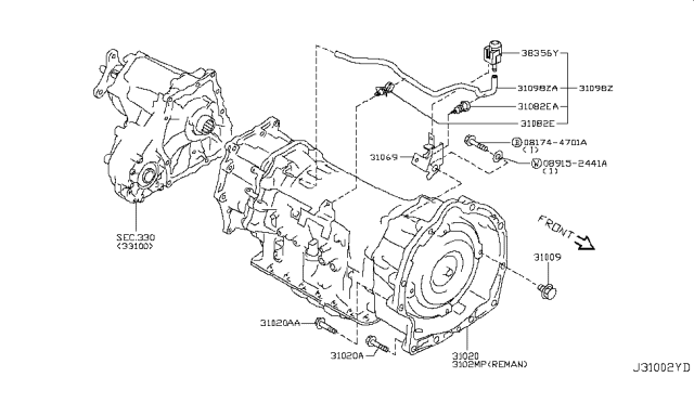 2013 Infiniti M37 REMAN Transmission Assembly-AUTOM Diagram for 310CM-X458BRE