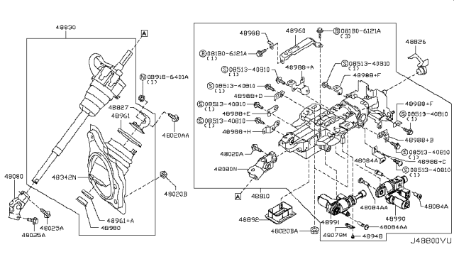 2012 Infiniti M37 Motor Assy-Tilt Diagram for 48990-9N06D