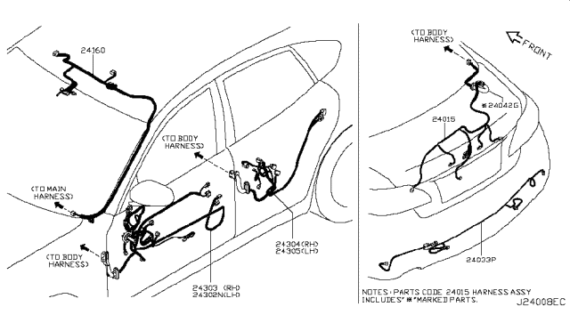 2013 Infiniti M37 Harness-Tail Diagram for 24015-1PM0C
