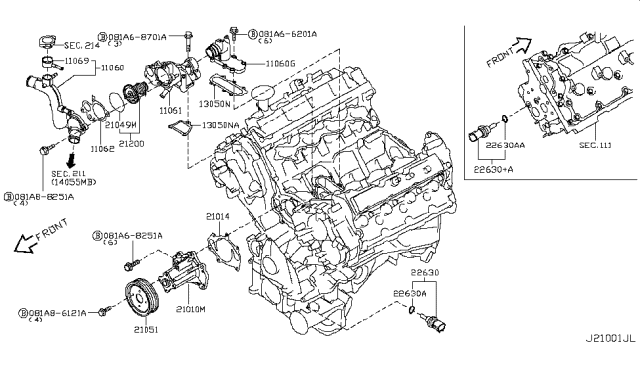 2014 Infiniti Q70 Outlet-Water Diagram for 11060-JK20A