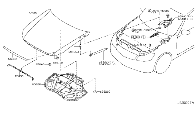 2010 Infiniti M45 Hinge Assembly-Hood,RH Diagram for 65400-EJ70A