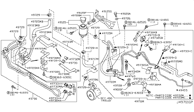 2009 Infiniti M35 Power Steering Hose & Tube Assembly Diagram for 49721-EH11A