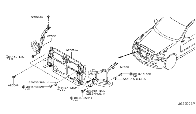 2006 Infiniti M45 Support - Radiator Core, Side RH Diagram for 62520-EJ20B