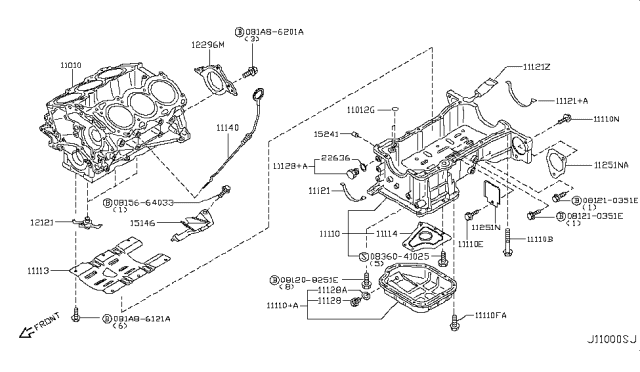 2007 Infiniti M45 Engine Oil Pan Assembly Diagram for 11110-EH00A
