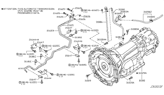 2010 Infiniti M35 Transmission Assembly - Automatic Diagram for 31020-3DX1A