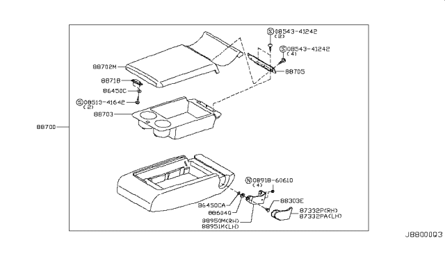2007 Infiniti M35 Rear Seat Armrest Assembly Diagram for 88700-EJ06A