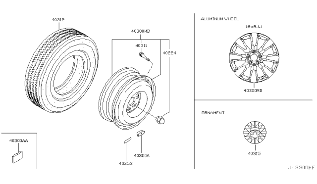 2007 Infiniti M35 Road Wheel Nut Diagram for 40224-EJ20A