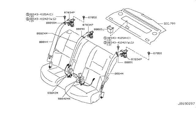 2009 Infiniti M45 Belt Assy-Rear Seat Buckle Diagram for 88842-EG00C