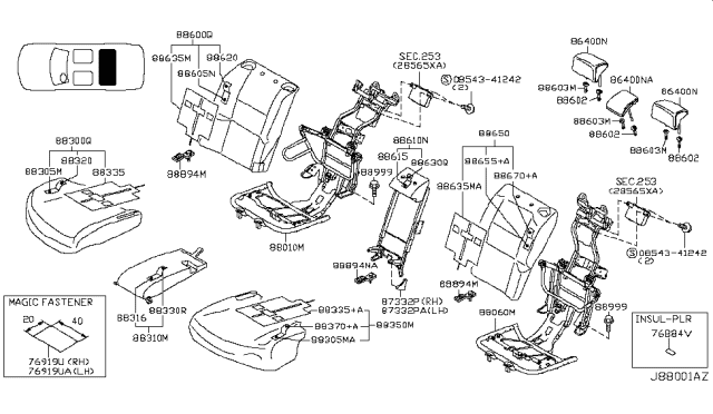2006 Infiniti M35 Trim Assy-Rear Seat Back,RH Diagram for 88620-EH08C