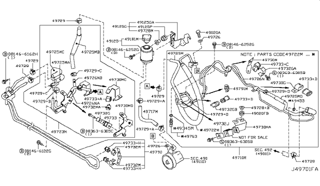 2009 Infiniti M45 Power Steering Suction Hose Assembly Diagram for 49717-EH000