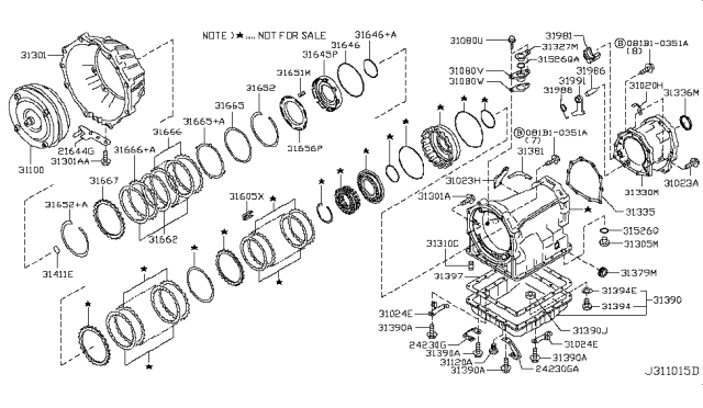 2010 Infiniti M45 Oil Pan Assembly Diagram for 31390-90X0B