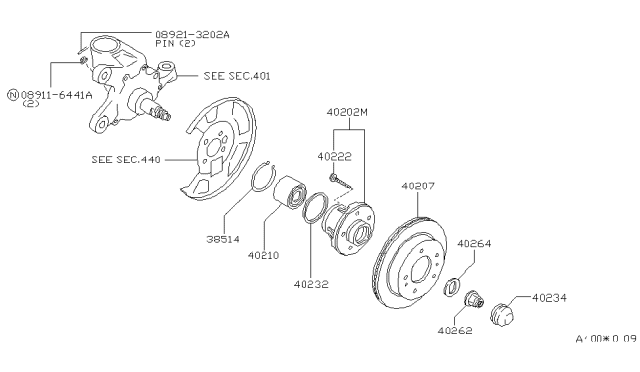 1994 Infiniti J30 Front Wheel Bearing Assembly Diagram for 40210-10Y00