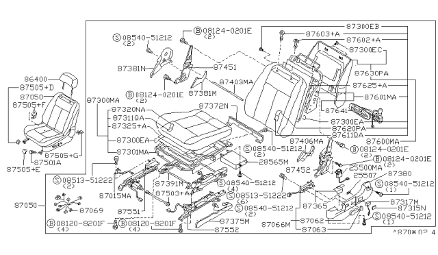1994 Infiniti J30 Head Rest Assembly-Front Seat Diagram for 86400-18Y02