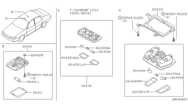 1993 Infiniti J30 Lamp Assembly-Room Diagram for 26410-10Y10