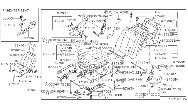 1997 Infiniti J30 Front Seat Slide Switch Knob, Right Diagram for 87012-18Y04