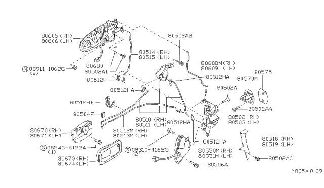 1995 Infiniti J30 Escutcheon-Inside Handle,LH Diagram for 80683-10Y04