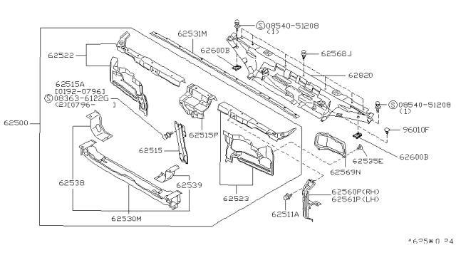 1993 Infiniti J30 Support-Radiator Core Side,RH Diagram for 62520-10Y25