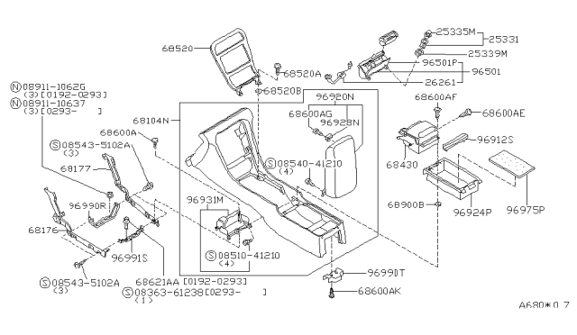 1994 Infiniti J30 Cup Holder Assembly Diagram for 68430-10Y11
