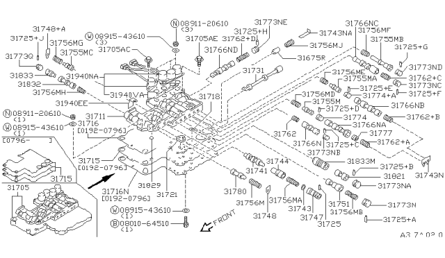 1997 Infiniti J30 Control Valve Assembly Diagram for 31705-46X00