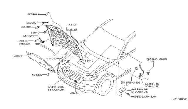 2006 Infiniti FX35 Stay Assembly-Hood,L Diagram for 65471-CG80A