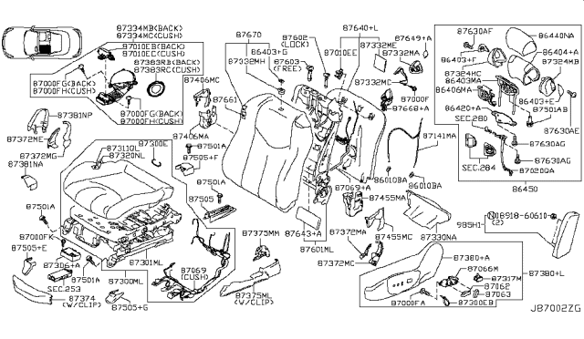 2010 Infiniti G37 Seat Lumbar Switch Assembly Diagram for 87317-1BA0B