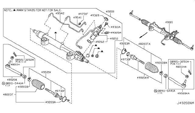 2010 Infiniti G37 Power Steering Gear Sub Assembly Diagram for 49210-JJ60A