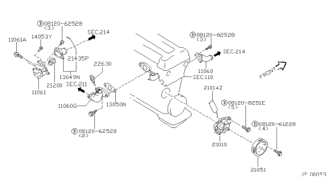 2002 Infiniti G20 Thermostat Assembly Diagram for 21200-60J11