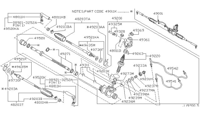 2001 Infiniti G20 Tube Assy-Cylinder Diagram for 49542-3J600