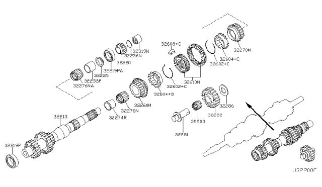 2004 Infiniti G35 Gear Assembly-3RD,Counter Diagram for 32260-CD404