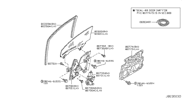 2003 Infiniti G35 Motor Assembly - Regulator, LH Diagram for 80731-CD001