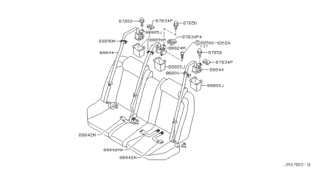 2004 Infiniti G35 Belt Assy-Rear Seat Buckle Diagram for 88852-AC704